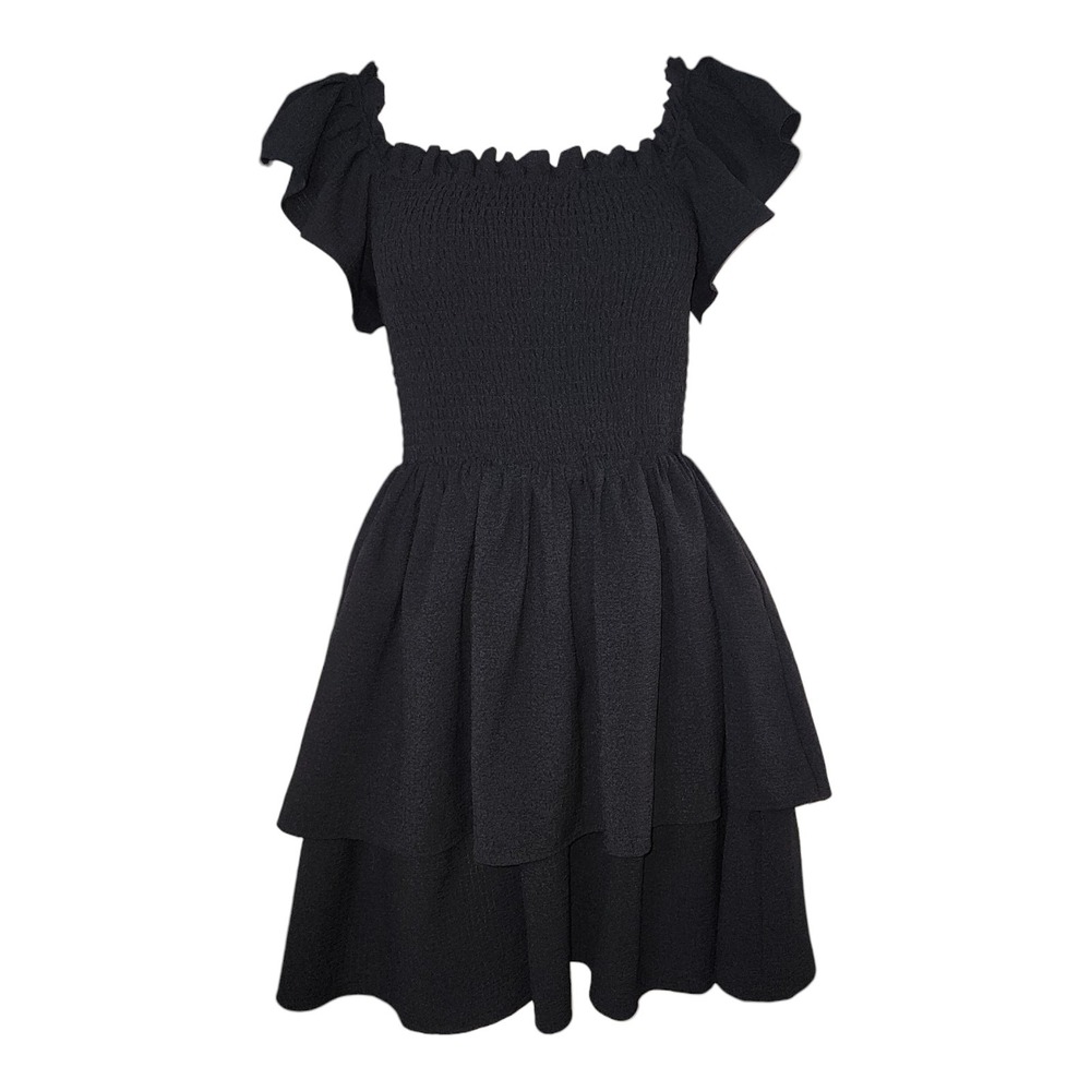 Express Dress Womens Size M Medium Black‎ Classic Minimalist Tiered LBD Smocked